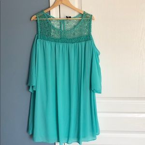 Chiffon Want and Need dress plus 1X turquoise